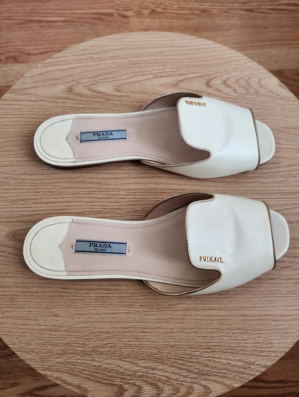 PRADA Ivory Saffiano Patent Leather Flat Slides - Picture 3 of 4